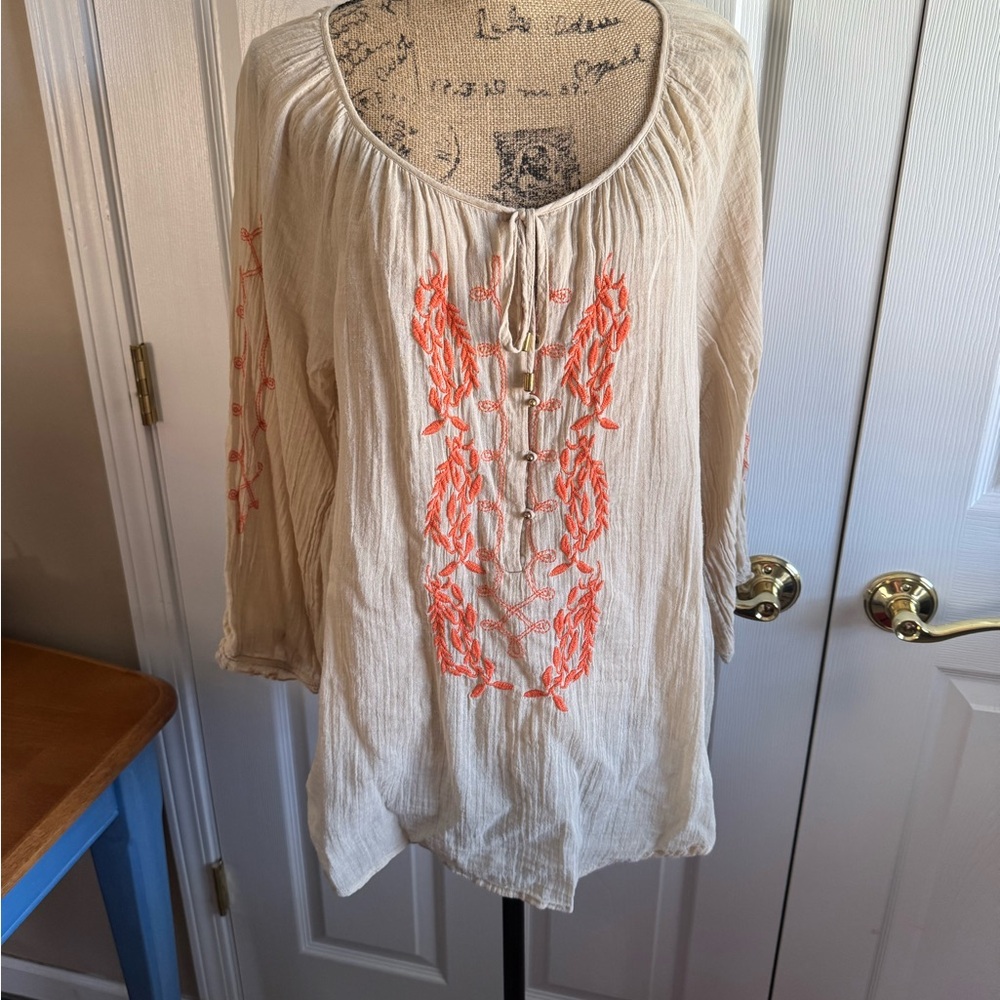 Vintage America Cream and Orange Embroidered Tunic!